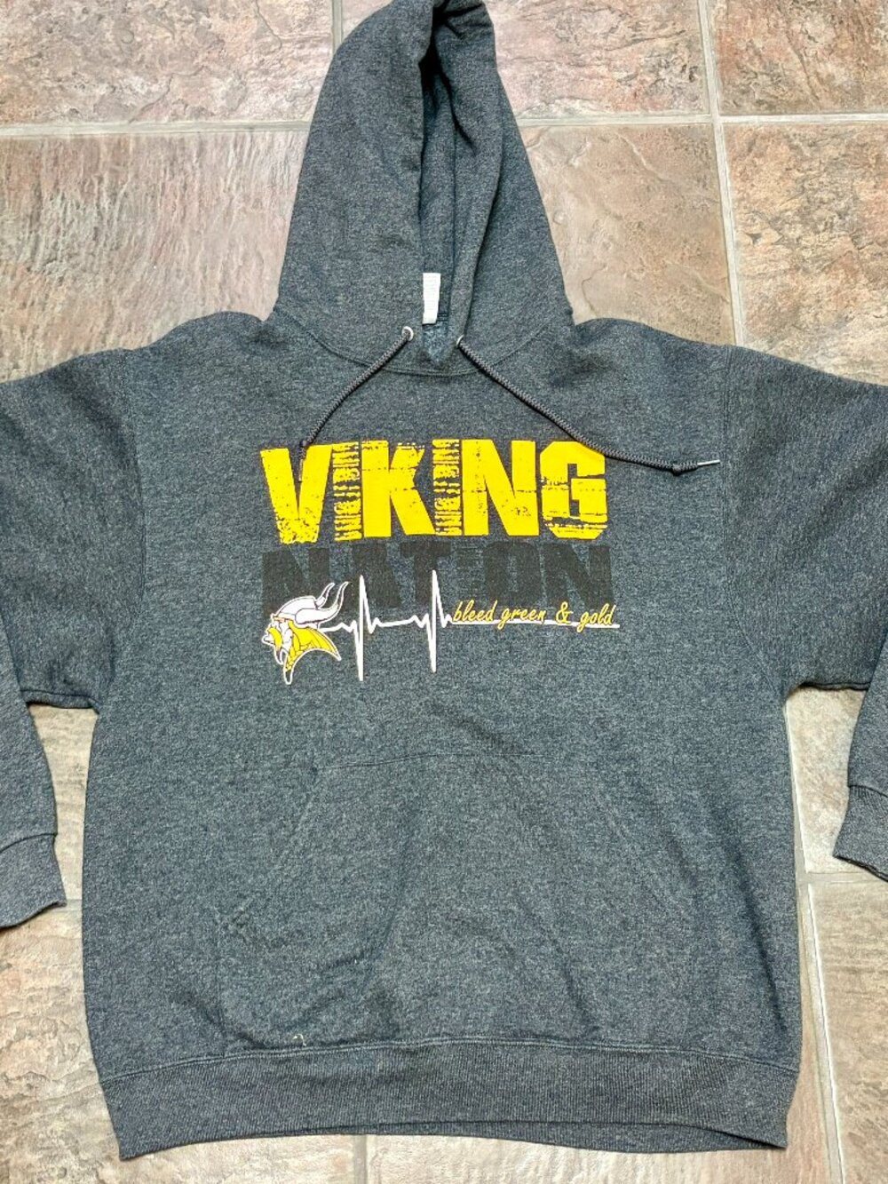 ~~Viking Nation Hoodie "Bleed Green & Gold" Youth/Women's L Sweatshirt Pullover